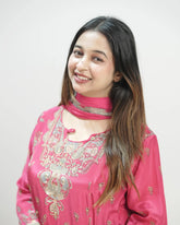 Crepe silk up and down panel cut anarkali rani pink